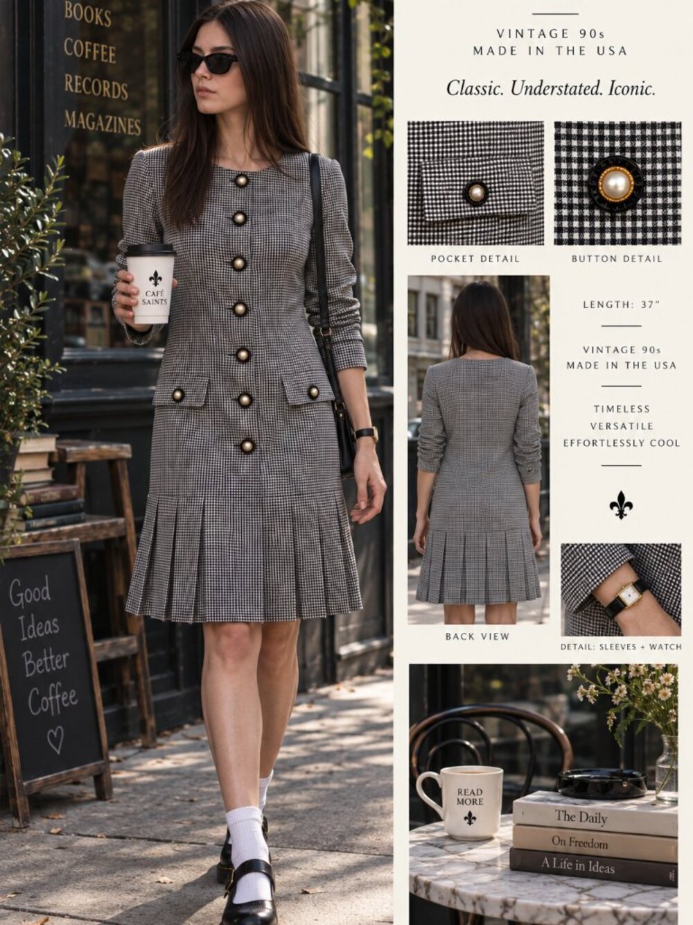 90s Madeline Schoolgirl Dress | Drop Pleated Waist | Mini Plaid Fabric | L | EVC